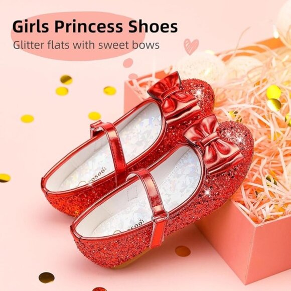 Girls Glitter Dress Shoes Princess For Flower Girls Flats Party Wedding Size 1 - Picture 3 of 12